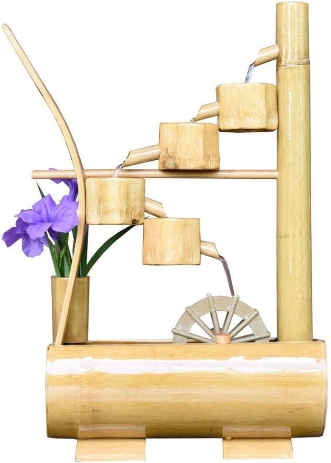 Bamboo Tabletop Fountain with Flowing Water Humidifier Decor