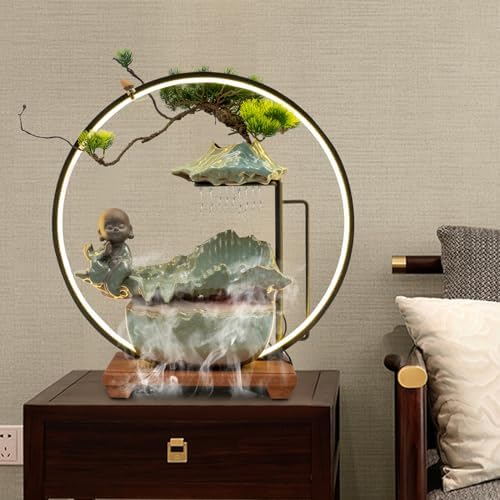 Yiyibyus Tabletop Buddha Water Fountain with LED Light and Zen Decor
