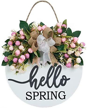 Vofuly 3D Hello Door Wreath - Pink Purple Floral 12 Inch