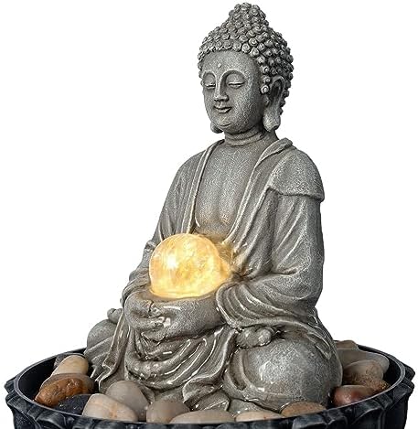 Kalona Zen Tabletop Buddha Fountain with LED and Rolling Ball