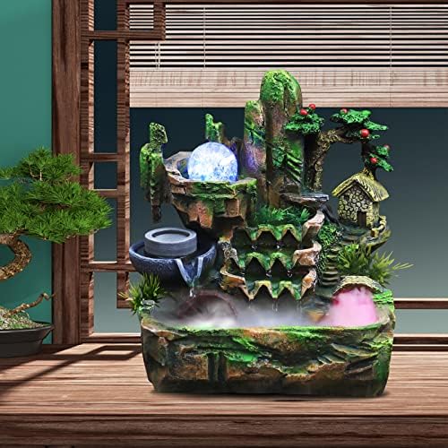 Waterfall Fountain Tabletop Rockery with Atomizer and LED Lights