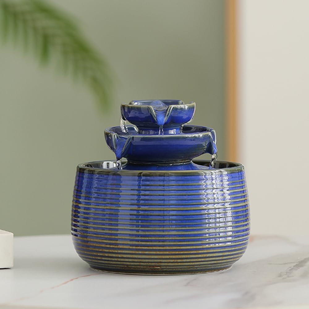 Outdoor Indoor Water Feature Fountain Waterfall Tabletop Mini Ceramic Garden Fountain Blue A171