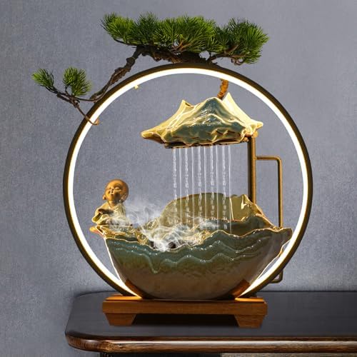 WUSILILU Tabletop Water Fountain with LED Mist Desk Decor