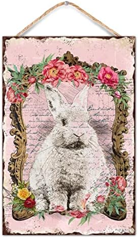 Welcome Easter Bunny Rabbit Door Sign Spring Wooden Wreath Outdoor Decor