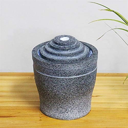Gray Tabletop Fountain with Built-in Pump and LED Light