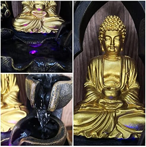 11 Inch Gold Buddha Tabletop Fountain with LED Light