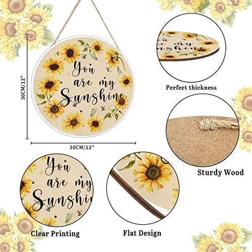 Farmhouse Front Door Hanger Vintage Sunflower Wreath Bee Wood Sign