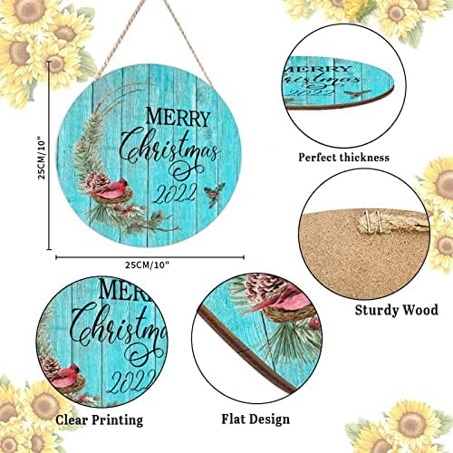 Farmhouse Front Door Hanger Red Bird Wreath Christmas Wood Sign 10x10in
