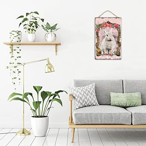 Easter Bunny Welcome Sign Door Decor 10x16 Inch