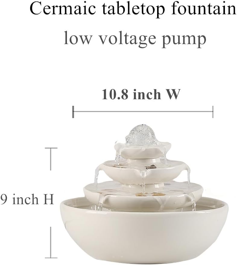 Modern White Ceramic Tabletop Fountain for Home Office Decor