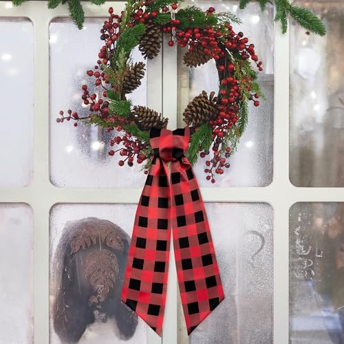 WATINC Christmas Wreath Sash - 2pcs Buffalo Check DIY Decor