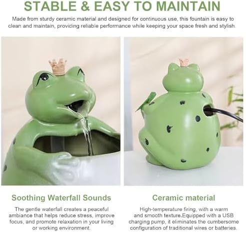 Cute Frog Tabletop Water Fountain with USB Pump