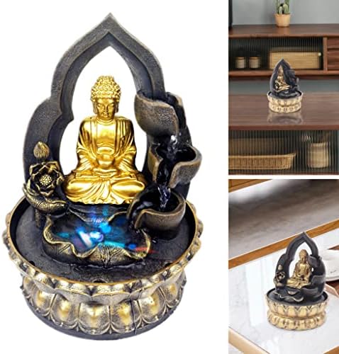 11 Inch Gold Buddha Tabletop Fountain with LED Light