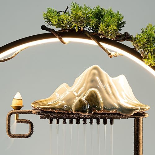 ATOLOMOTOR Indoor Outdoor Artificial Water Fountain with LED Light and Atomizer for Home Office Decor