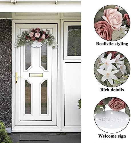 POTRUWE Orange Artificial Rose and Leaf Front Door Wreath