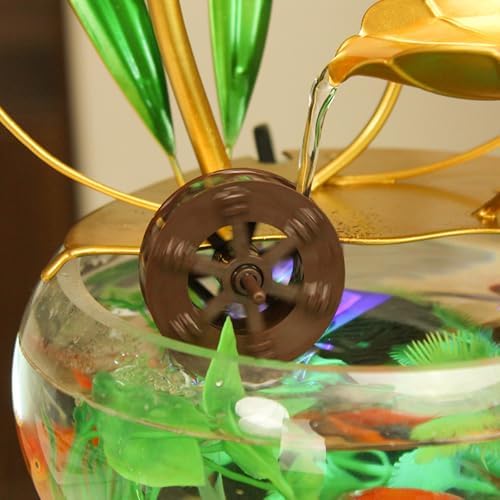 LED Lotus Flower Tabletop Water Fountain with Butterfly and Fish Tank