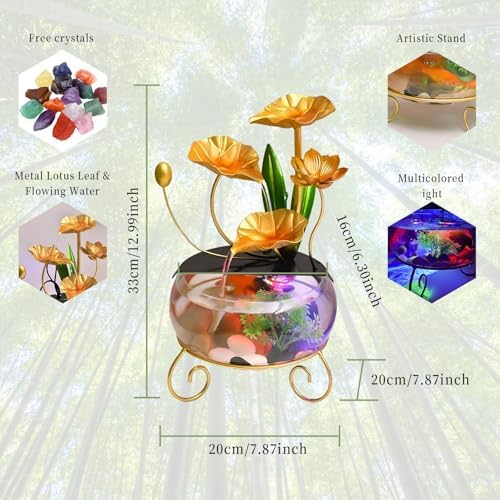 Indoor Water Fountain with Fish Tank and Crystals