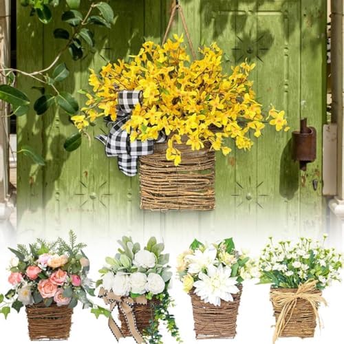 Wildflowers Cream Hydrangea Door Hanging Basket Wreath 17x14 Inch