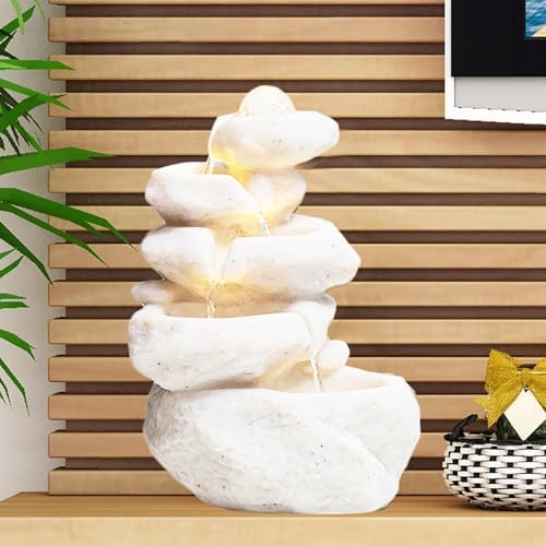 Resin Desktop Fountain with LED Light White