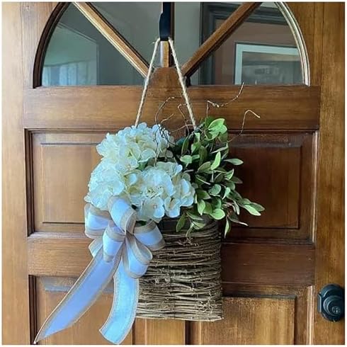 Cream Hydrangea Door Wreath with Wildflowers