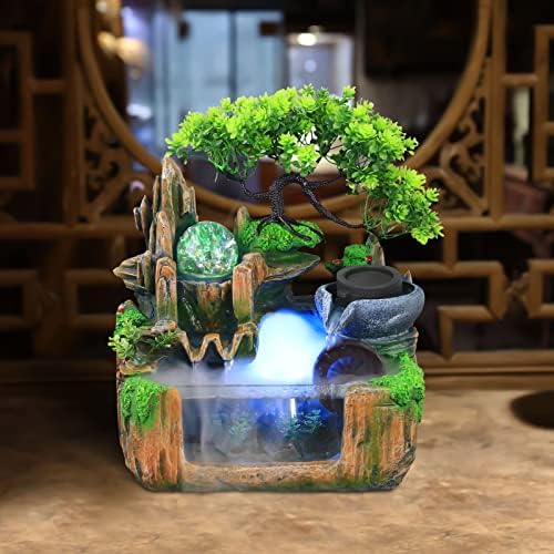 10 Inch Bonsai Tree Water Fountain with LED Light and Atomizer