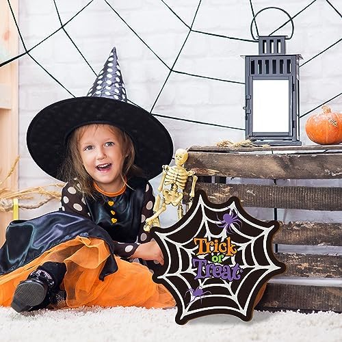 Whaline Halloween Spider Web Door Sign Wooden Hanging Welcome Wreath