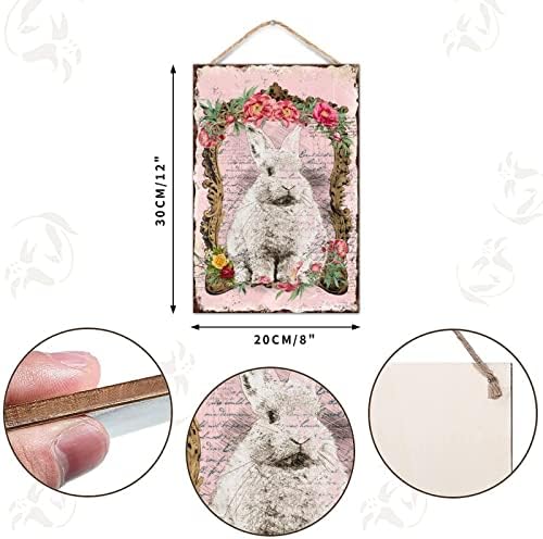 Welcome Easter Bunny Rabbit Door Sign Spring Wooden Wreath Outdoor Decor