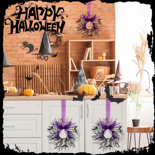 6 Pack Halloween Black Wreaths with Ribbon