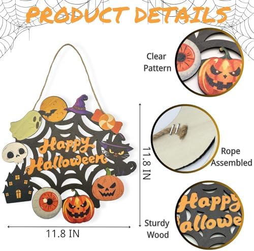 Halloween Wooden Wreath - Happy Halloween Door Sign Decor