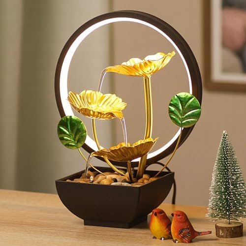 Elegant 3 Tiered Indoor Tabletop Fountain with LED Light and Natural Stones
