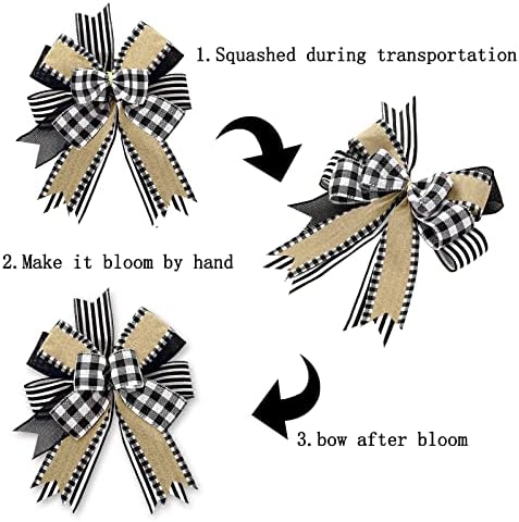 Whaline 2 Pack White Black Buffalo Plaids Wreath Bows