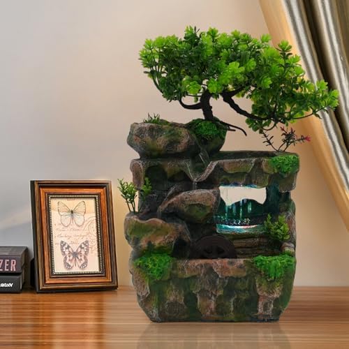 Genseino Tabletop Water Fountain with LED Lights and Atomizer
