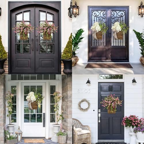 Cream Hydrangea Door Wreath Basket Hanger for Front Door Spring Decor