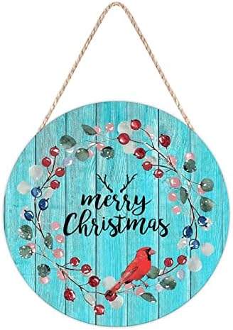 Farmhouse Door Hanger Red Bird Wreath Christmas Decor 10x10in