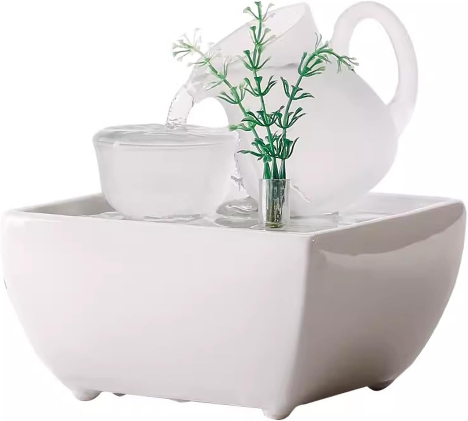 Small Glass Tabletop Fountain with Flowing Water Column