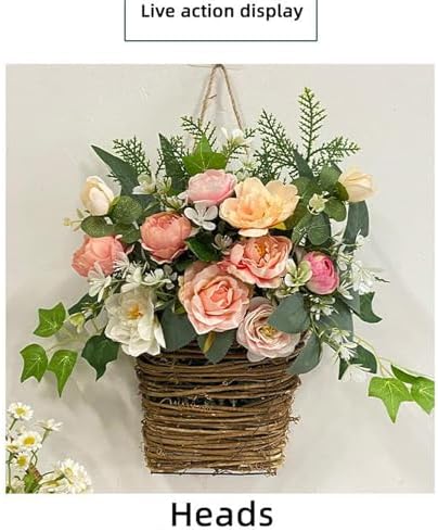 Colorful Peonies Rattan Hanging Wreath for Front Door