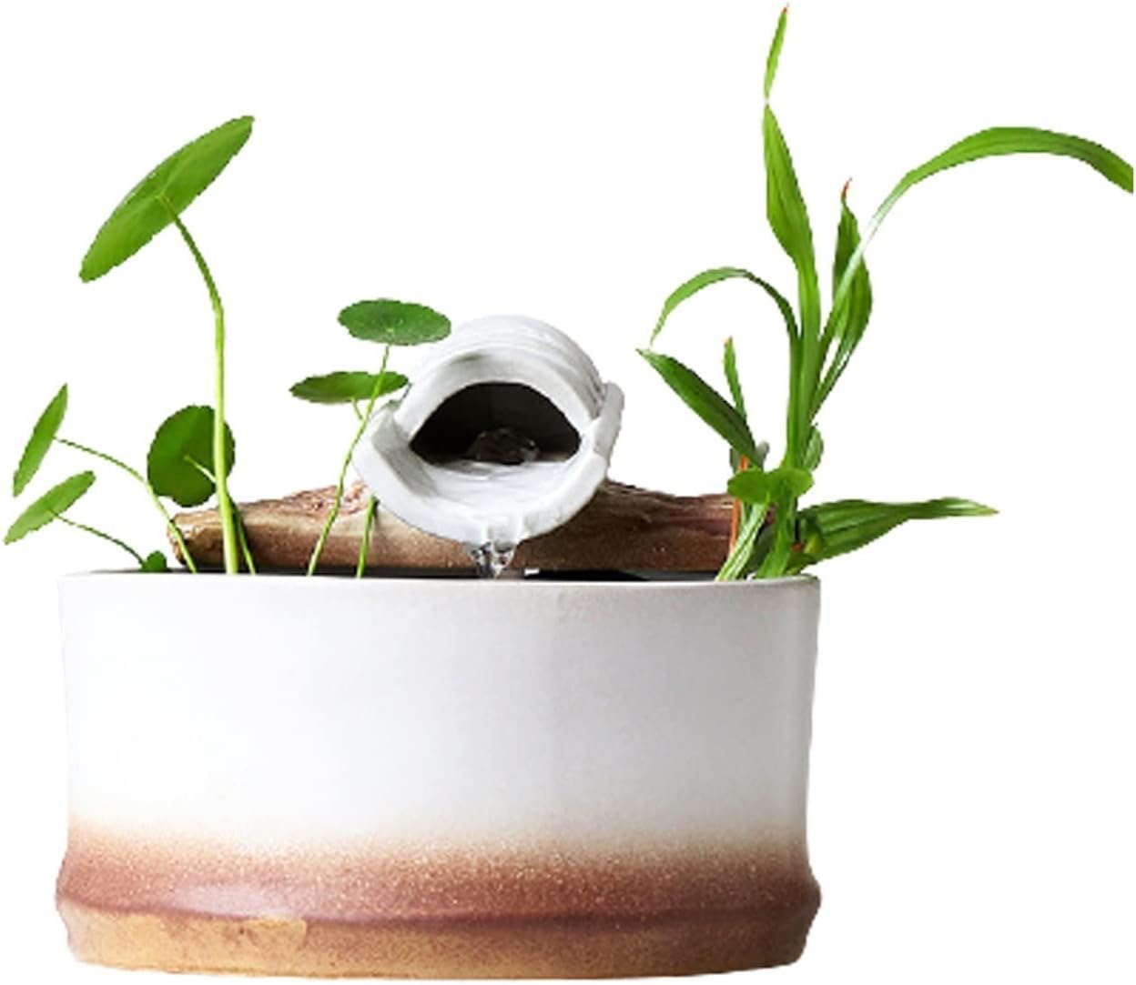 White Ceramic Tabletop Fountain with Waterfall Effect