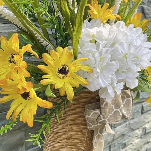 Door Hanger Basket Wreath Artificial Flowers Spring Summer Decor