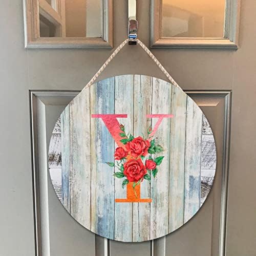 Farmhouse Door Hanger Red Floral Alphabet Letter Y Wood Sign