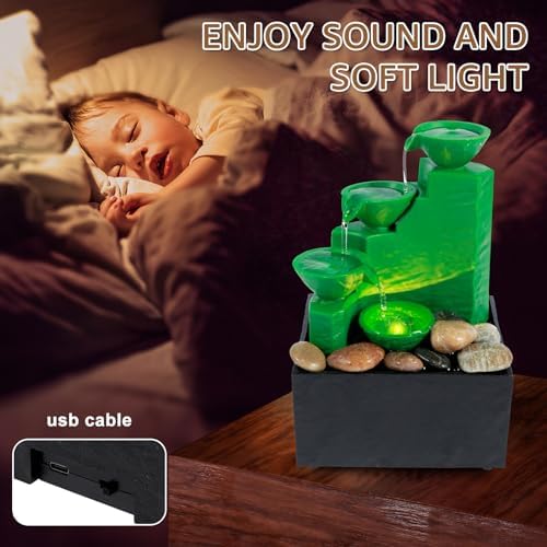 Emerald Green Tabletop Fountain with Light and Sound
