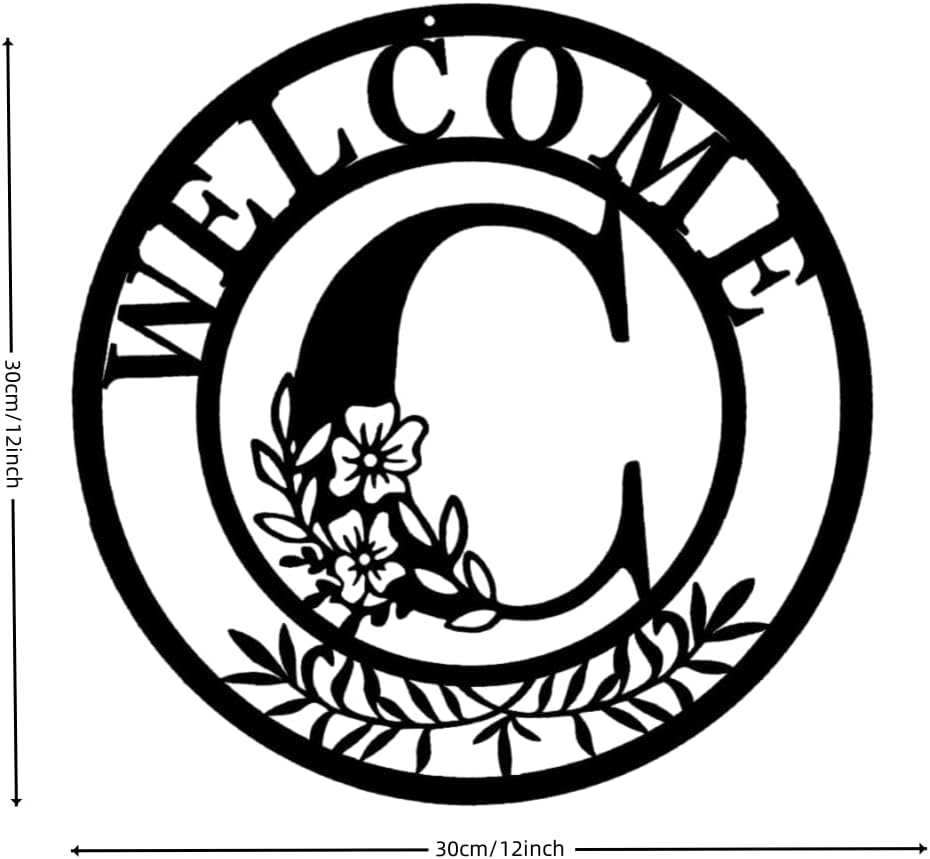 Custom Monogram Welcome Wreath 12 Inch Metal Sign for Front Door