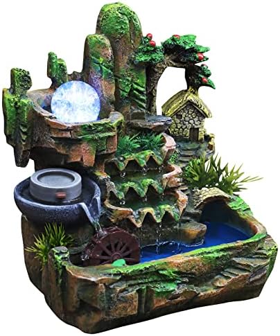 Waterfall Fountain Tabletop Rockery with Atomizer and LED Lights
