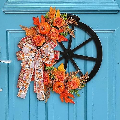 Fall Door Wreath 20 Inch Artificial Pumpkin Maple Leaf Decor