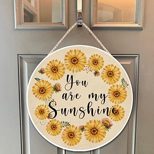 Farmhouse Door Hanger Vintage Sunflower Wreath Bee Wood Sign 12x12in