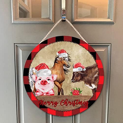 Farmhouse Door Hanger with Santa Hat and Farm Animals