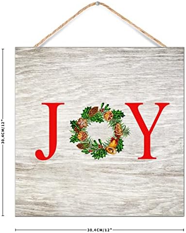 CustonCares Joy Christmas Flowers Wreath Wooden Sign