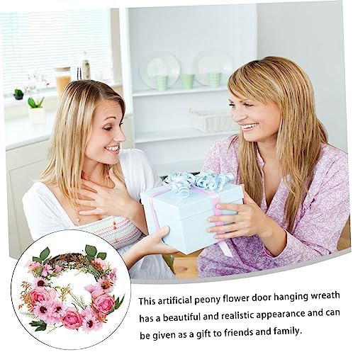 Realistic Peony Flower Wreath Door Decor Hanger Spring Garland Over Door Hanging Wreath