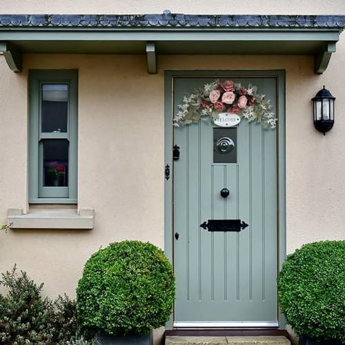 POTRUWE Orange Artificial Rose and Leaf Front Door Wreath