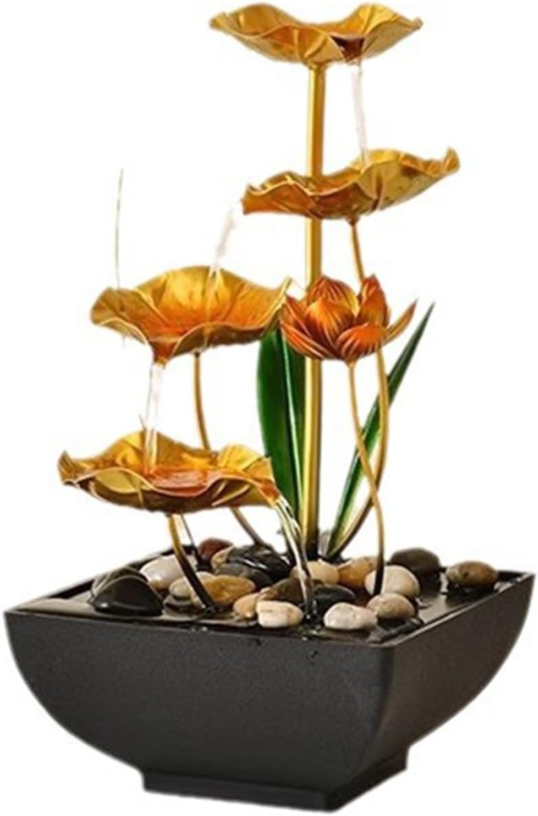 4 Layer Metal Lotus Tabletop Water Fountain for Home Office Decor
