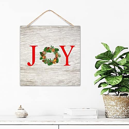CustonCares Joy Christmas Flowers Wreath Wooden Sign